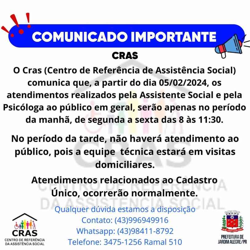 COMUNICADO IMPORTANTE- CRAS‼️